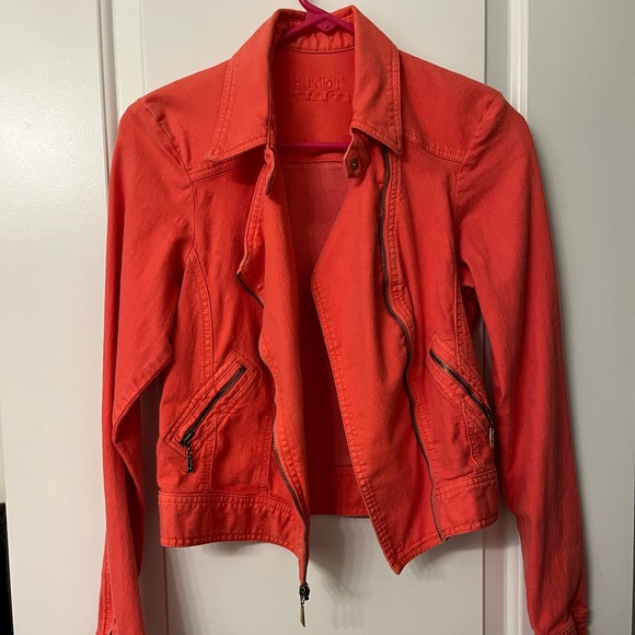 Studio F Neon Orange-Pink Jeanish Jacket Columbia Size 10 - Picture 4 of 13